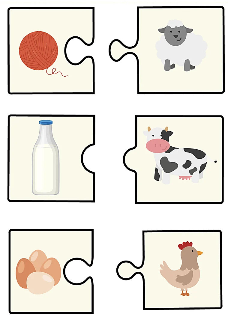 Cartes puzzle associant un aliment à l’animal dont il provient